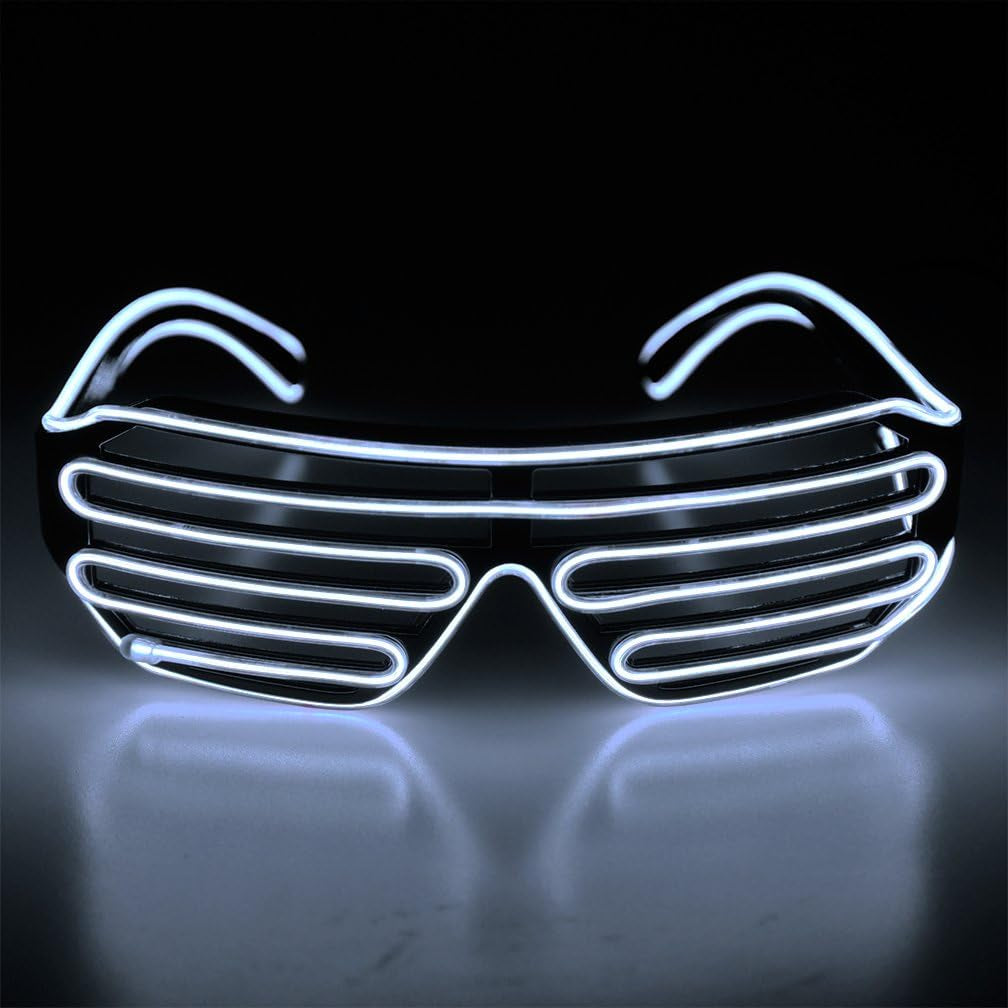 Aquat Light up Shutter Neon Rave Glasses El Wire LED Sunglasses Voice Activated Glow DJ Costumes for 80S, EDM, Party RB02