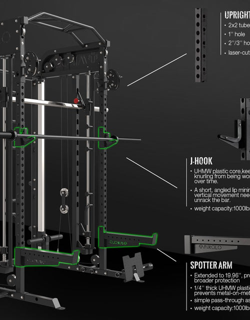 Load image into Gallery viewer, Smith Machine Home Gym, 2000Lbs Smith Rack with Cable Crossover and 800Lbs Weight Bench, Home Gym Equipment
