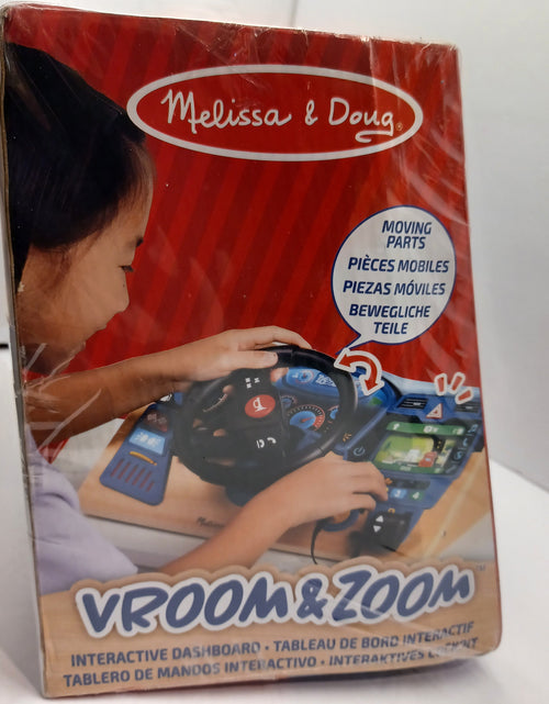 Load image into Gallery viewer, Melissa &amp; Doug Vroom &amp; Zoom Interactive Wooden Dashboard Steering Wheel
