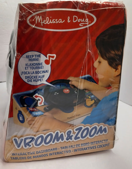 Load image into Gallery viewer, Melissa &amp; Doug Vroom &amp; Zoom Interactive Wooden Dashboard Steering Wheel
