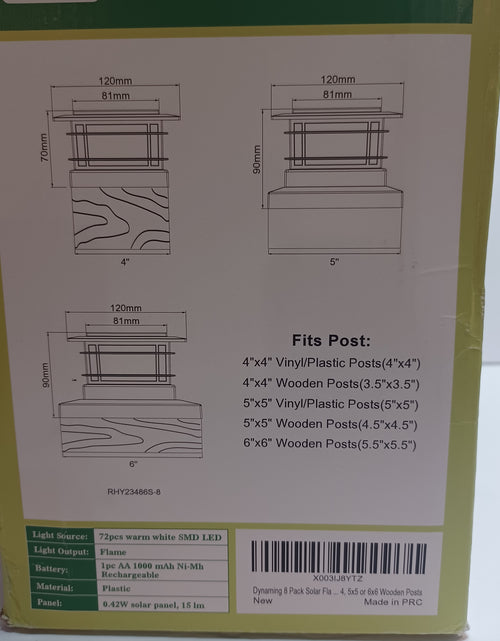 Load image into Gallery viewer, Dynaming 8 Pack Solar Flame Post Lights Outdoor
