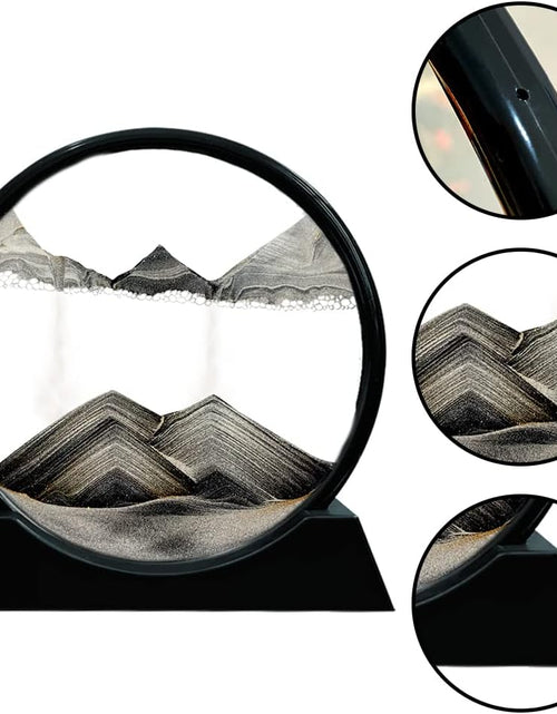 Load image into Gallery viewer, Moving Sand Art Picture round Glass 3D Deep Sea Sandscape in Motion Display Flowing Sand Frame Relaxing Desktop Home Office Work Decor (12&quot;, Black)
