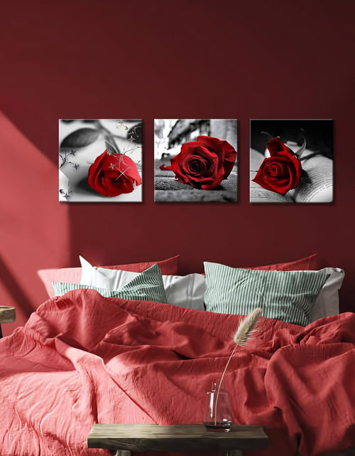 Load image into Gallery viewer, Canvas Print 3 Pcs Black and White Red Rose Canvas Art Painting Abstract Wall Art Decorations Flower Picture on Canvas for Home Decor Stretched and Framed
