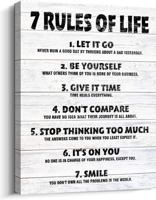 Load image into Gallery viewer, Motivational Quotes Wall Decor 7 Rules of Life Inspirational Motto Canvas Print Wall Art Framed (12X15 Inch, Black)
