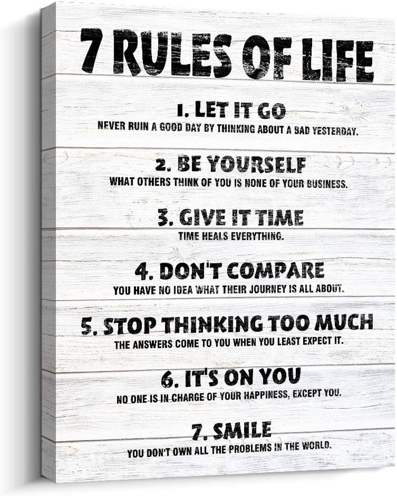 Motivational Quotes Wall Decor 7 Rules of Life Inspirational Motto Canvas Print Wall Art Framed (12X15 Inch, Black)