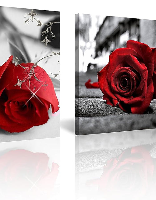 Load image into Gallery viewer, Canvas Print 3 Pcs Black and White Red Rose Canvas Art Painting Abstract Wall Art Decorations Flower Picture on Canvas for Home Decor Stretched and Framed
