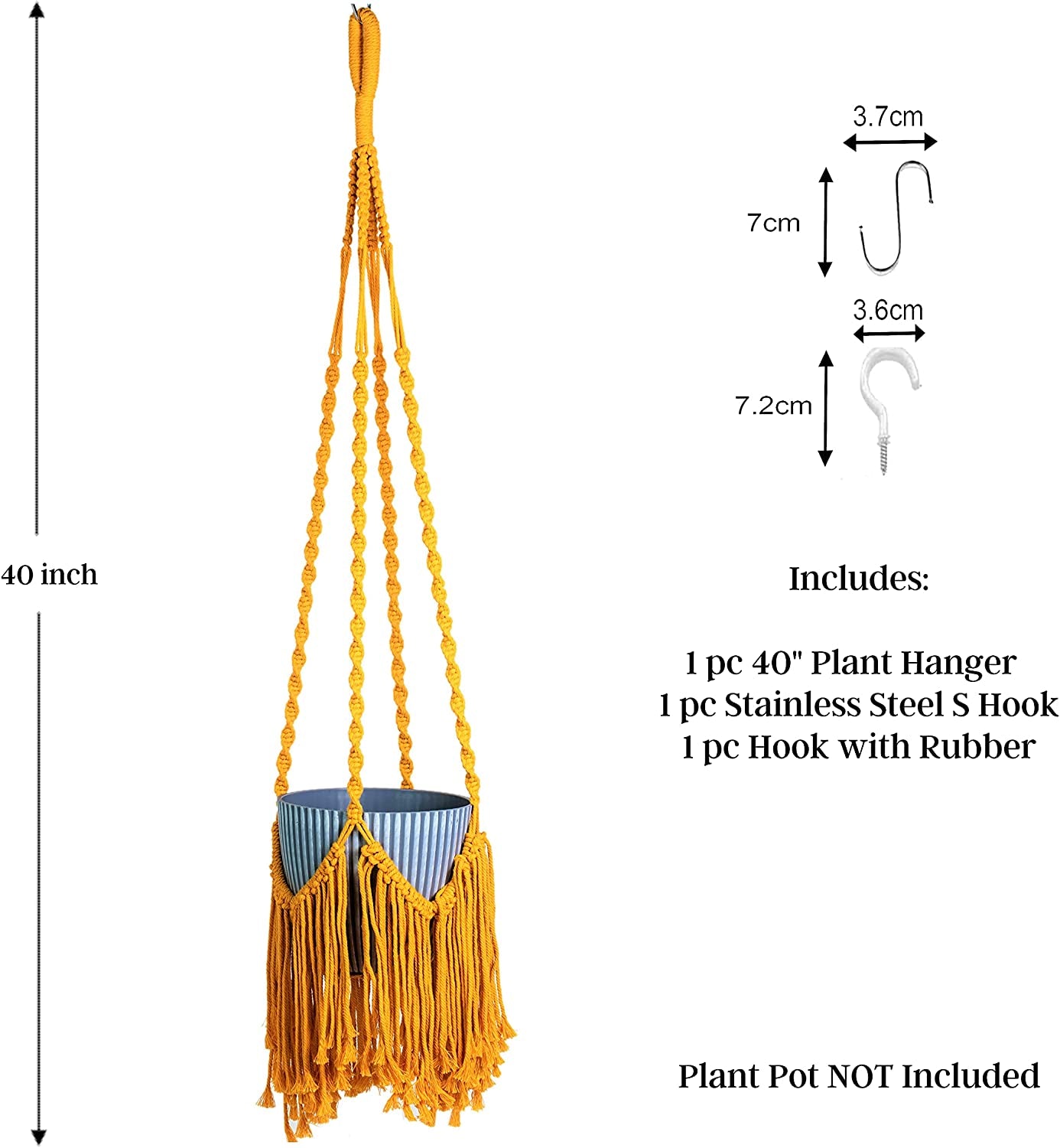 Hanging Planters Macrame for Outdoor & Indoor Plants, Macrame Wall Hanging W 2 Hooks, Hanging Plant Holders, Boho Hanging Planter Basket, No Tassel- Muard 40 Hes, Muard,Dr0010