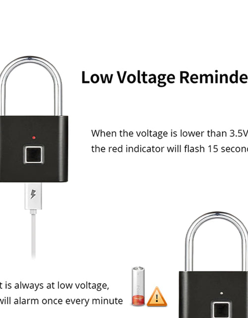 Load image into Gallery viewer, Black Silver USB Rechargeable Door Smart Lock Fingerprint Padlock Quick Unlock Zinc Alloy Metal High Identify Security Lock
