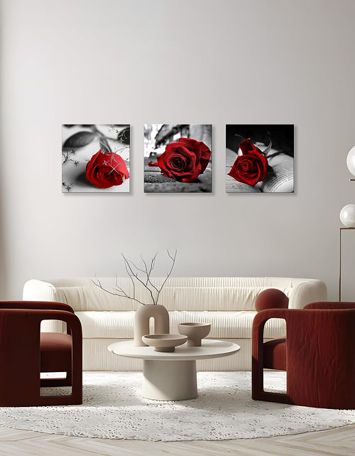 Load image into Gallery viewer, Canvas Print 3 Pcs Black and White Red Rose Canvas Art Painting Abstract Wall Art Decorations Flower Picture on Canvas for Home Decor Stretched and Framed
