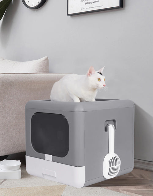 Load image into Gallery viewer, Cat Litter Box Foldable Top Entry Litter Box with Cat Litter Scoop Drawer for Medium and Large Cats
