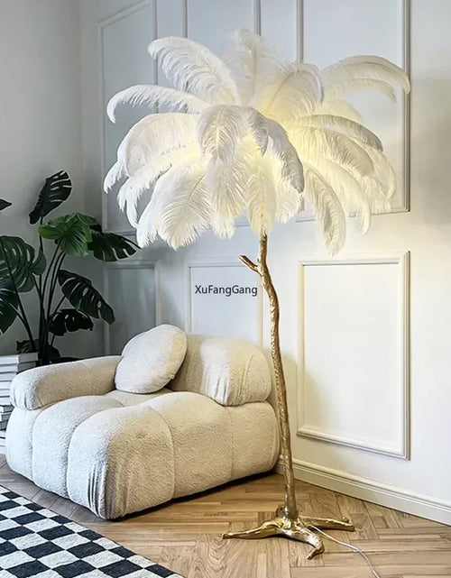 Load image into Gallery viewer, Nordic Ostrich Feather Led Floor Lamp Resin Copper Living Room Home Decor Standing Light Indoor Lighting Bedroom Bedside Light
