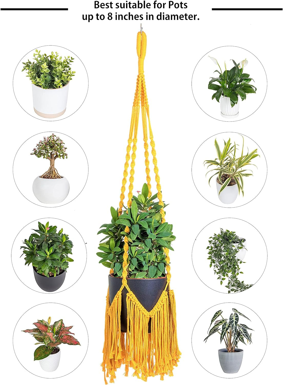 Hanging Planters Macrame for Outdoor & Indoor Plants, Macrame Wall Hanging W 2 Hooks, Hanging Plant Holders, Boho Hanging Planter Basket, No Tassel- Muard 40 Hes, Muard,Dr0010