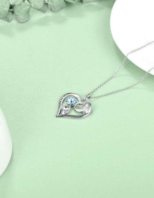 Load image into Gallery viewer, Mom Necklace Sterling Silver Love Heart Lucky Elephant Necklace with Birthstone Crystals, Birthday Mother Day Jewelry Gifts for Mom from Daughter Son Husband
