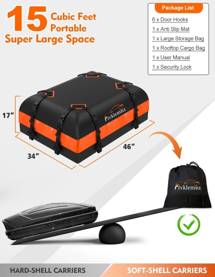 Car Rooftop Cargo- 15 Cubic Feet