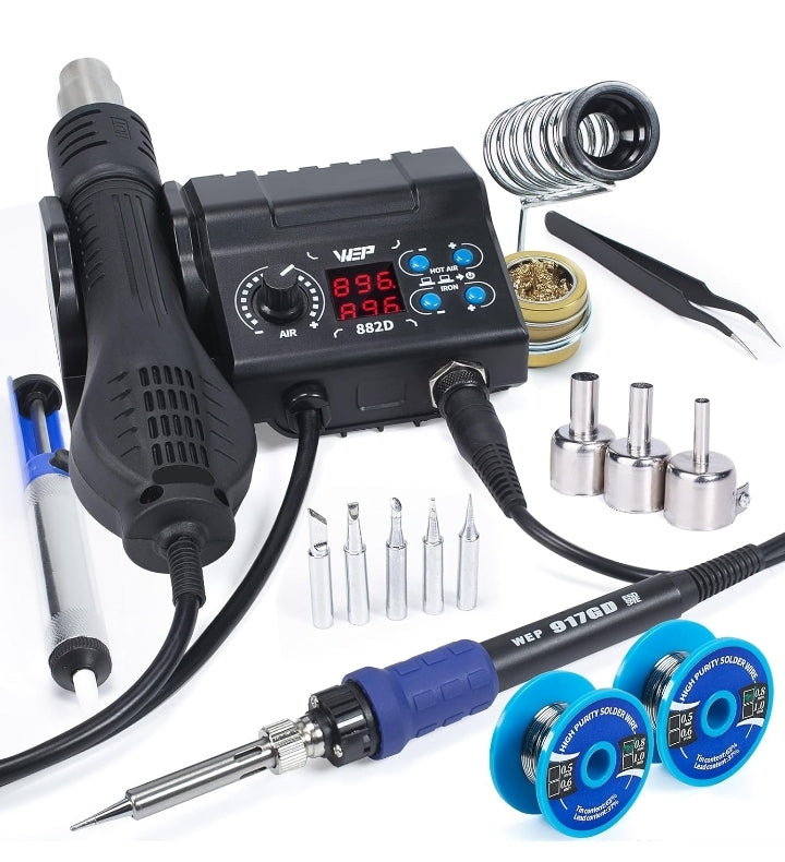 WEP 882D Soldering Iron Station 2-IN-1 SMD Hot Air Rework Station