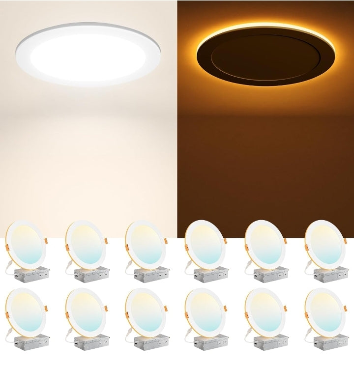 Amico 12 Pack 8 Inch 5CCT LED Recessed Ceiling Light with Night Light