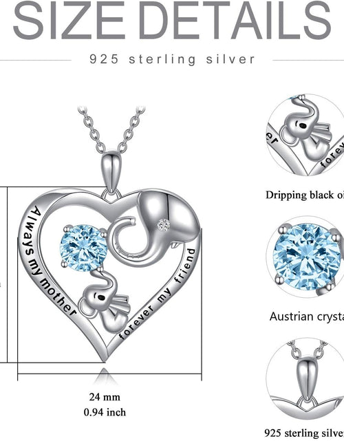 Load image into Gallery viewer, Mom Necklace Sterling Silver Love Heart Lucky Elephant Necklace with Birthstone Crystals, Birthday Mother Day Jewelry Gifts for Mom from Daughter Son Husband
