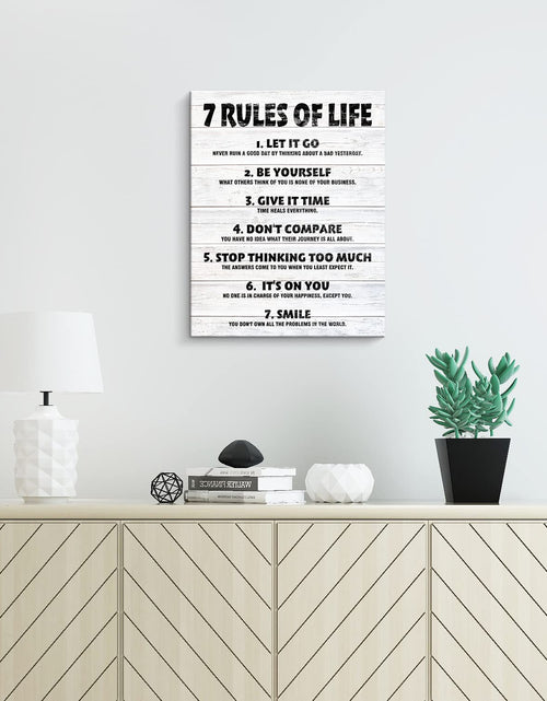 Load image into Gallery viewer, Motivational Quotes Wall Decor 7 Rules of Life Inspirational Motto Canvas Print Wall Art Framed (12X15 Inch, Black)
