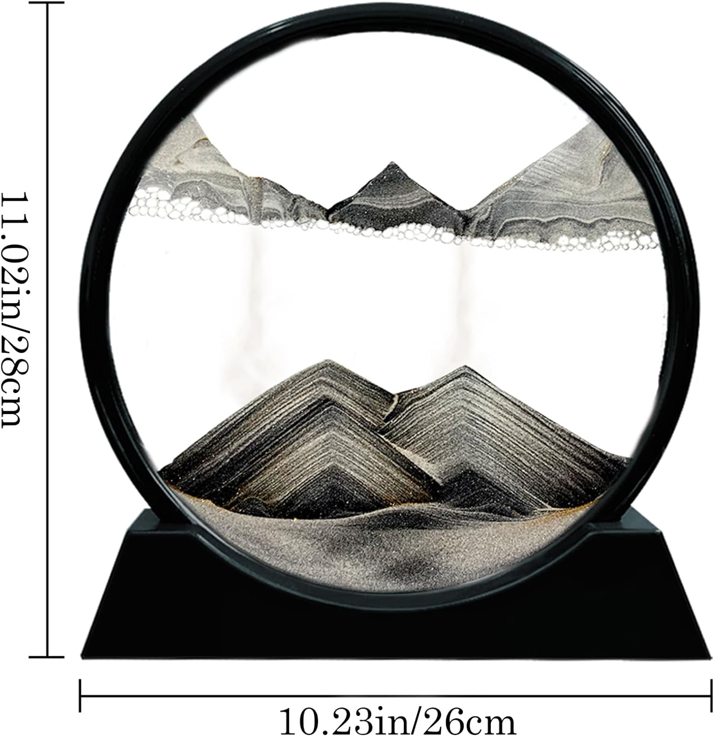 Moving Sand Art Picture round Glass 3D Deep Sea Sandscape in Motion Display Flowing Sand Frame Relaxing Desktop Home Office Work Decor (12", Black)