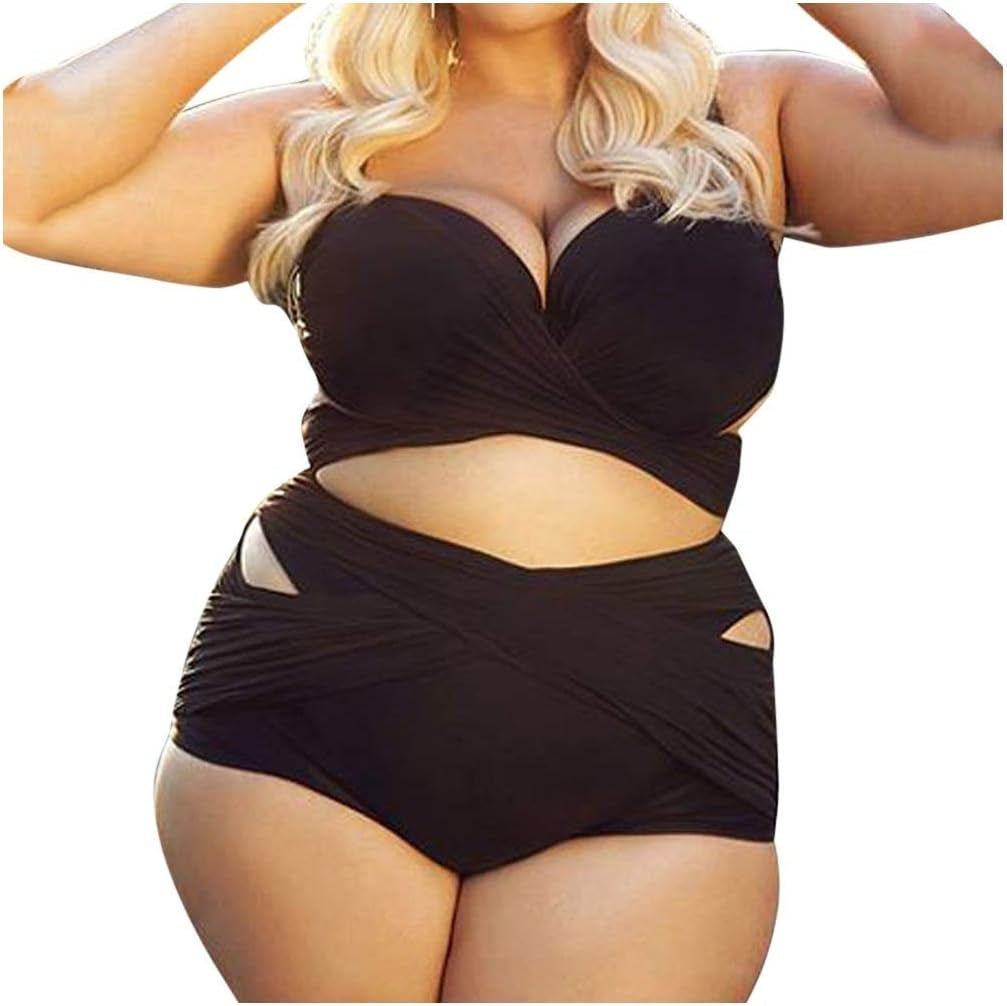 Kehen plus Size Women Two Piece Swimsuit Bandages Ruched Bikiniset Swimwear