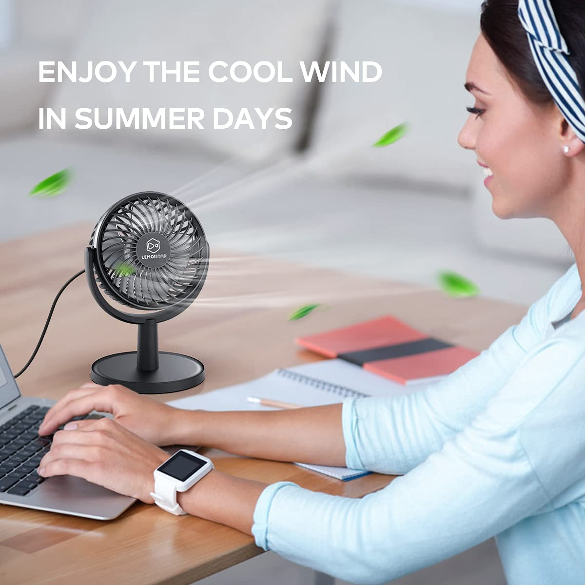 Small Personal USB Powered Fan with 4 Speeds, Portable Desk Fans with 310° Rotation, Mini Powerful Table Fans, Ultra Quiet Air Cooling Fan for Office, Bedroom, Easy to Store, Strong, Compact-Black