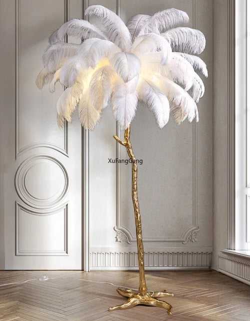 Load image into Gallery viewer, Nordic Ostrich Feather Led Floor Lamp Resin Copper Living Room Home Decor Standing Light Indoor Lighting Bedroom Bedside Light
