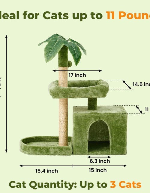 Load image into Gallery viewer, 31.5&quot; Cat Tree Cat Tower for Indoor Cats with Green Leaves, Cat Condo Cozy Plush Cat House with Hang Ball and Leaf Shape Design, Cat Furniture Pet House with Cat Scratching Posts, Green
