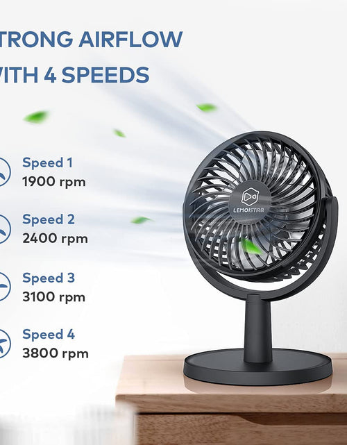 Load image into Gallery viewer, Small Personal USB Powered Fan with 4 Speeds, Portable Desk Fans with 310° Rotation, Mini Powerful Table Fans, Ultra Quiet Air Cooling Fan for Office, Bedroom, Easy to Store, Strong, Compact-Black
