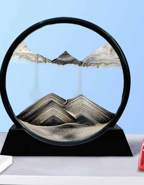 Load image into Gallery viewer, Moving Sand Art Picture round Glass 3D Deep Sea Sandscape in Motion Display Flowing Sand Frame Relaxing Desktop Home Office Work Decor (12&quot;, Black)
