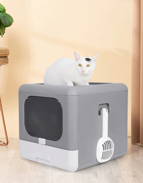 Load image into Gallery viewer, Cat Litter Box Foldable Top Entry Litter Box with Cat Litter Scoop Drawer for Medium and Large Cats
