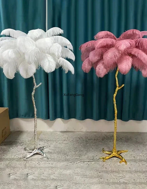 Load image into Gallery viewer, Nordic Ostrich Feather Led Floor Lamp Resin Copper Living Room Home Decor Standing Light Indoor Lighting Bedroom Bedside Light
