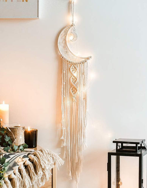 Load image into Gallery viewer, Girls Room Decor Moon Dream Catcher with Lights Boho Tapestry Macrame Wall Hanging Dreamcatcher Girl Wall Decor with Light Boho Tapestry Rope Art Room Decoration
