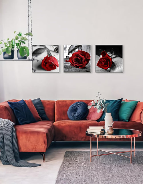 Load image into Gallery viewer, Canvas Print 3 Pcs Black and White Red Rose Canvas Art Painting Abstract Wall Art Decorations Flower Picture on Canvas for Home Decor Stretched and Framed
