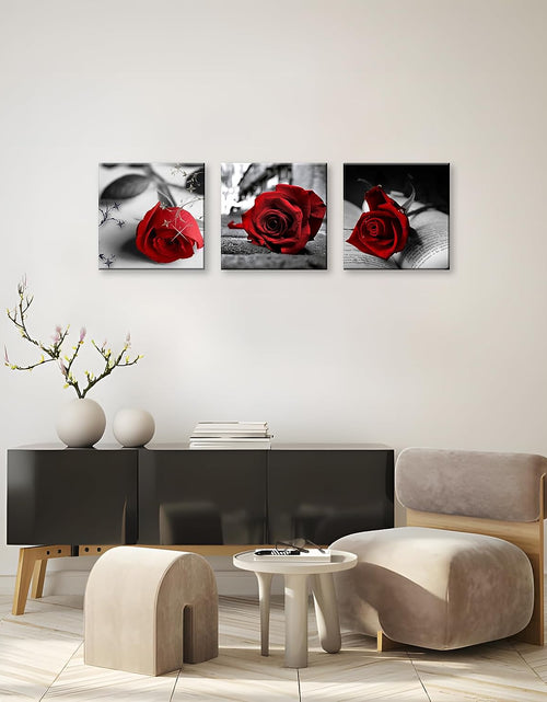 Load image into Gallery viewer, Canvas Print 3 Pcs Black and White Red Rose Canvas Art Painting Abstract Wall Art Decorations Flower Picture on Canvas for Home Decor Stretched and Framed
