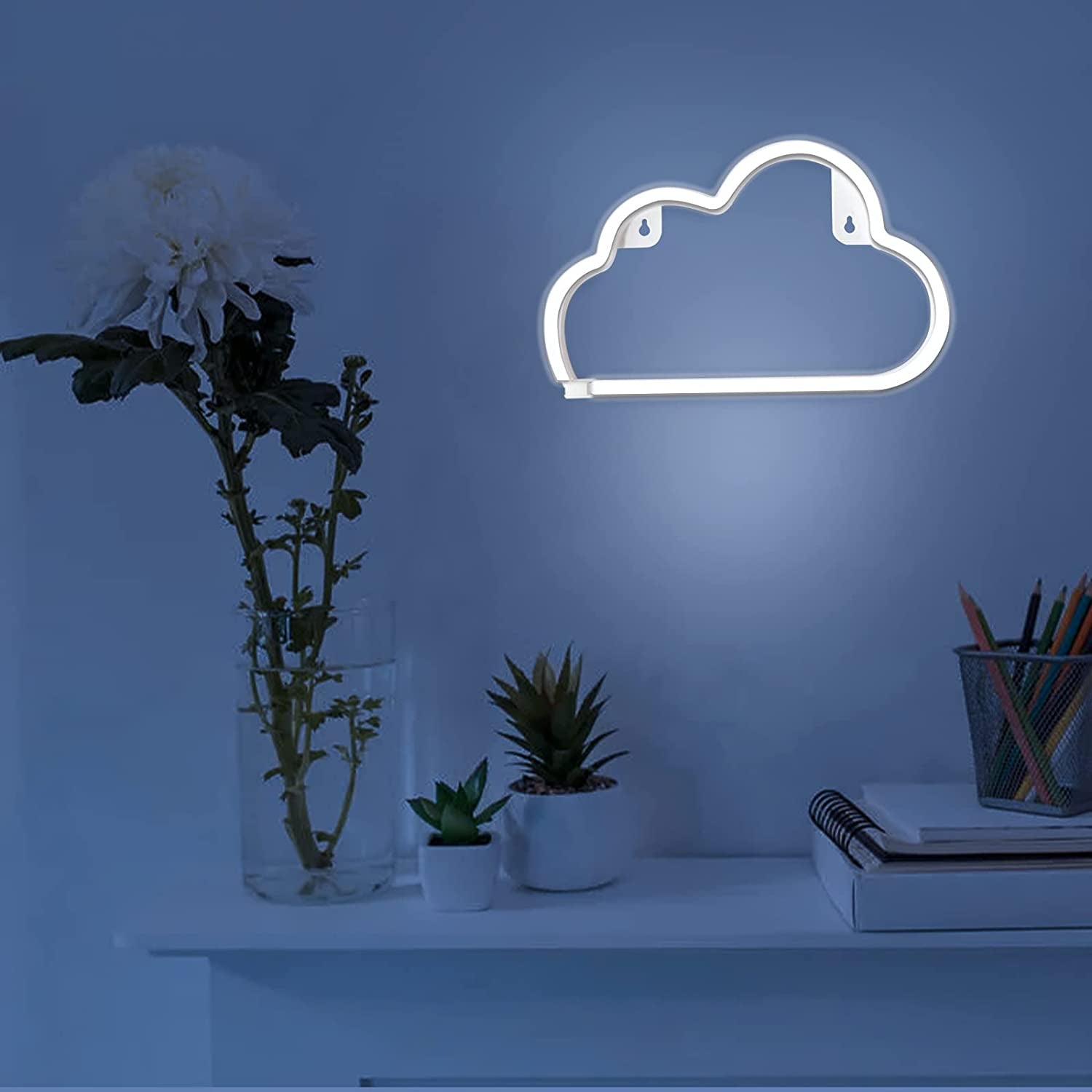 Cloud Neon Signs, LED Cloud Neon Light for Wall Decor, Battery or USB Powered Cloud Sign Shaped Decoration Wall Lights for Bedroom Aesthetic Teen Girl Kid Room Christmas Birthday Wedding Party White